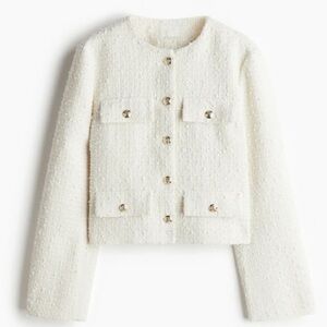 H&M Chanel Tweed Gold Button-Front Blazer Preppy Business size L Elegant